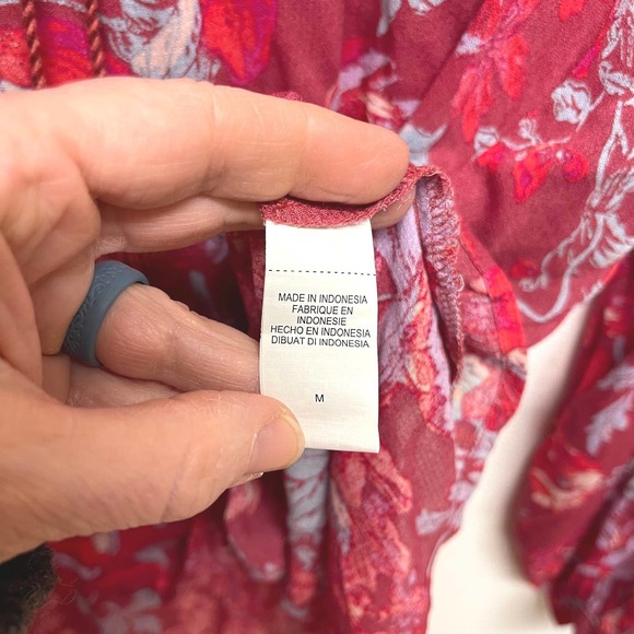 Lucky Brand blouse top medium boho pink red blue pullover ties - Picture 7 of 9